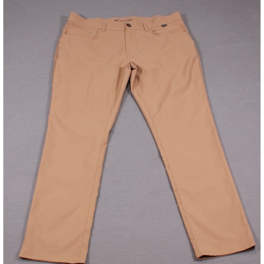 Travis Mathew Open To Close Pants Men 34 Tan Performance 5-Pocket Golf Chinos